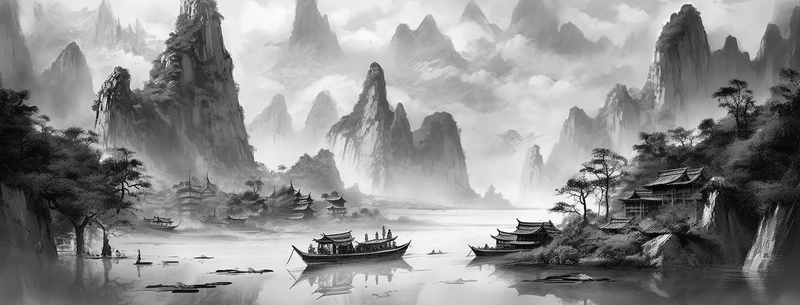 山水河流复古风意境自然景观中式风水墨画,插画/手绘图,插画/手绘图库,插画/手绘图下载,插画/手绘